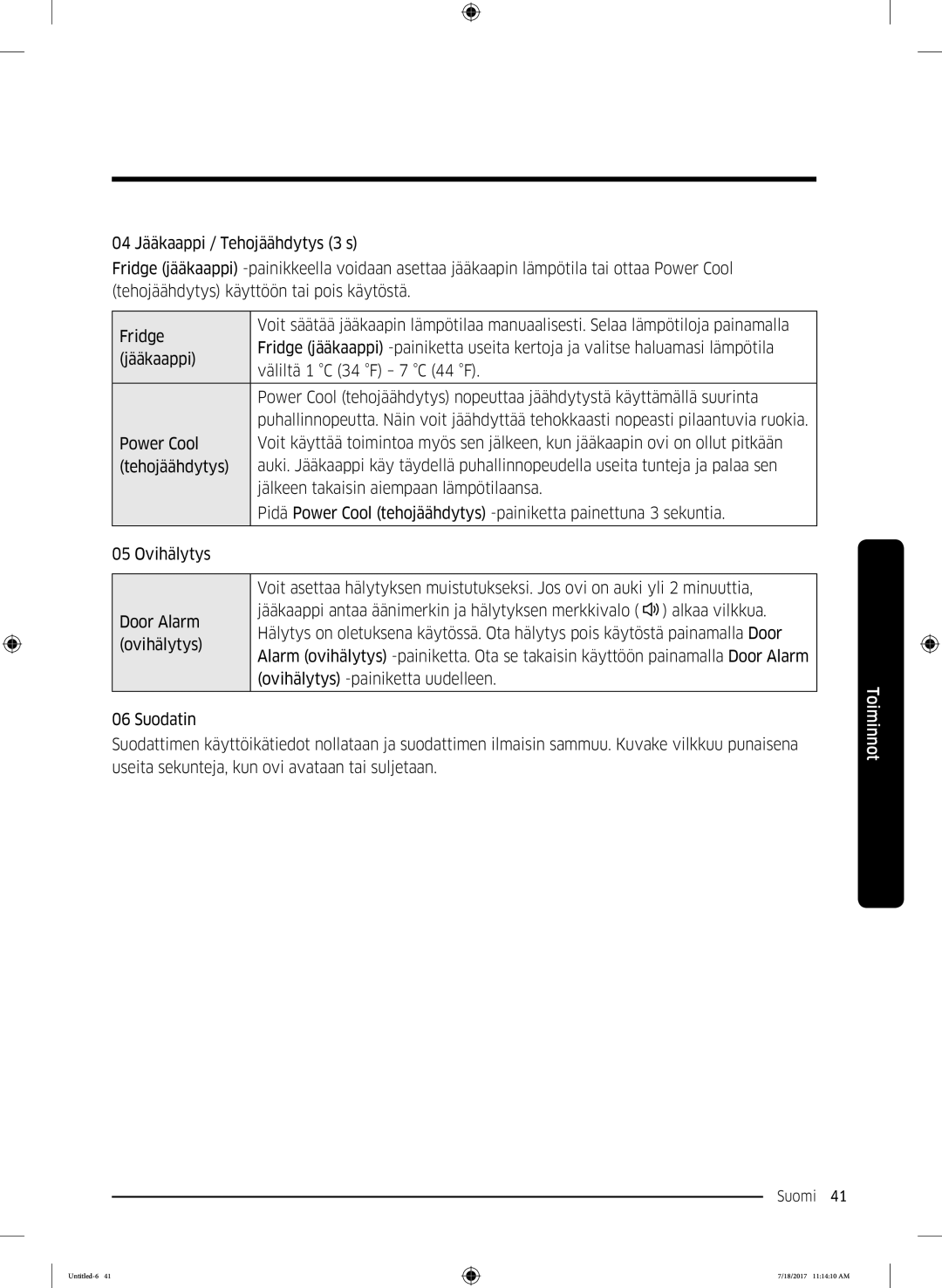 Samsung RS58K6697SL/EE, RS62K6197SL/EE manual Suomi 41  